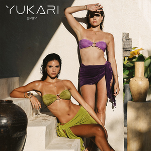 Yukari swim 可调节绑带泳衣性感三点式bikini泳装女士比基尼裹裙