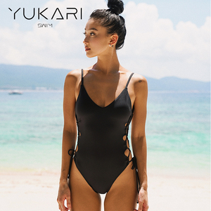 Yukari swim 黑色时尚连体泳衣女 性感露背休闲度假游泳温泉泳装