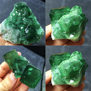 ym天然绿萤石水晶原矿矿标方糖体绿水晶簇原石标本家居办公桌摆件