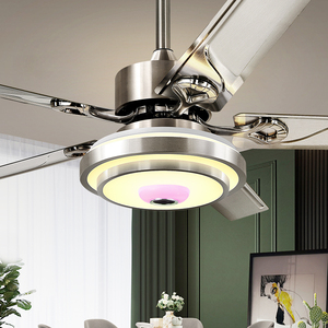 吊扇灯大风力风扇灯不锈钢电扇吊灯家用餐厅客厅直叶传统一体