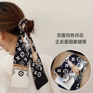 高端lv02真丝丝巾绑包包装饰手柄字母对版老花束发带飘带长条丝巾