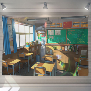 日系卡通ins风景背景布阳光教室壁纸宿舍床头装饰挂布挂毯