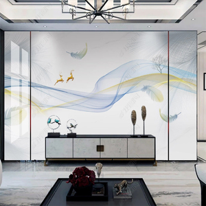2022新款网红简约壁画电视背景墙壁纸8d麋鹿羽毛墙布影视装饰墙纸