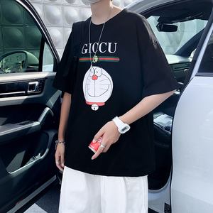 酷奇短袖t恤男士夏季古驰正品卡通叮当机器猫哆啦a梦体恤衣服男装