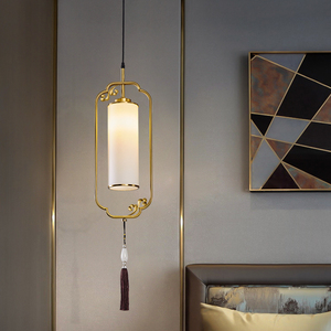 全铜新中式禅意餐厅长线吊灯中国风禅意床头卧室书房背景墙灯具