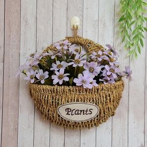 挂墙花篮挂壁花盆悬挂式竹编藤编北欧摆件欧式挂钩阳台手工花盆