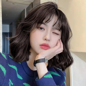 假发女短发夏网红日常空气刘海水波纹短卷发假发套自然仿真全头套