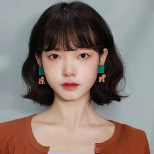 假发女短发蓬松时尚圆脸水波纹羊毛卷全头套自然减龄短卷发假发套