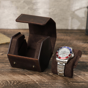 六边形单只装手表盒复古疯马牛皮手工制作创意户外旅行手表收纳盒