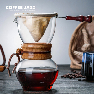 COFFEE JAZZ 手冲咖啡分享壶家用透明玻璃木片壶滴漏式法兰绒滤网