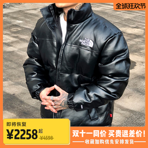 the north face/北面羽绒服代购supreme联名皮面外套男女皮质冬季