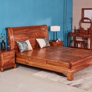 刺猬紫檀家具红木实木花梨木卧室客房祥云大床新中式1.8米双人床