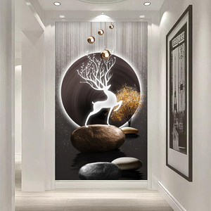 3d入户玄关壁纸画竖版简约现代走廊过道背景墙大气正对门玄幻墙布