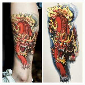 火麒麟祥云纹身贴胸部男防水彩绘彩色半甲大图案花臂花腿持久贴纸