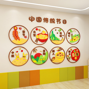 幼儿园墙面装饰中国传统节日文化墙贴走廊教室大厅环创主题墙布置