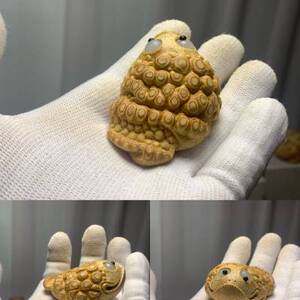 向暖老料玉竹根雕活眼金蟾蜍纯手工雕刻满钉高密文玩把件摆件名.