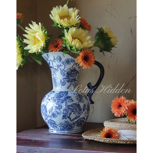 莲花坐隐青花瓷陶瓷花瓶新中式玄关客厅摆件高级感手绘软装设计感