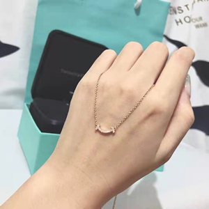 直邮购tiffany蒂芙尼官网项链女笑脸18k玫瑰金mini满钻微笑锁骨链