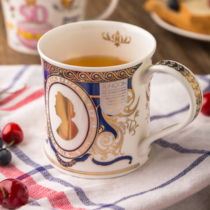 英国进口dunoon丹侬wessex宫廷风描金骨瓷茶水杯马克杯 女王头像
