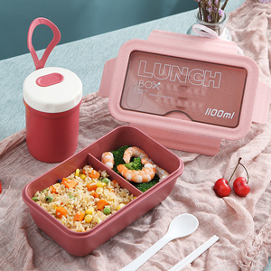 日式小麦秸秆便当盒学生分格便携餐盒套装微波炉加热上班族饭盒女