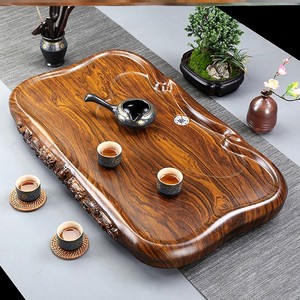 黑檀木茶盘实木精雕双龙戏珠简约家用茶海大号加厚排水小茶台茶具