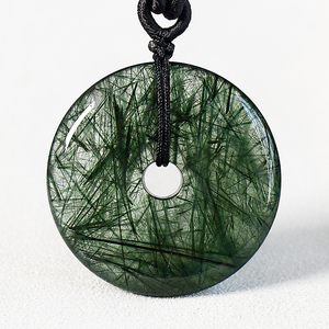 播富巴西绿发晶平安扣吊坠男女款天然水晶项链原石挂件饰品配证书