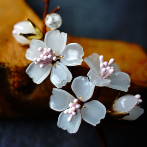 软杆发簪子琉璃樱红梅花缠汉服旗袍古代中国儒意风儿童头饰女成品