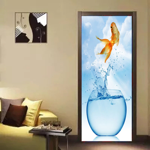 卫生间门贴纸厕所门贴画装饰图案遮墙贴整张玻璃门3d立体门画自粘