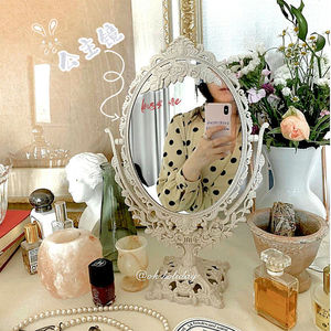 网红抖音同款小镜子桌面可立复古宫廷风化妆镜双面台式学生公主镜