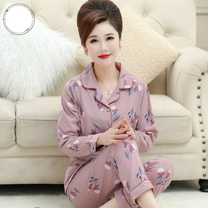 妈妈睡衣女纯棉春秋老人婆婆款中老年妇女夏季宽松50岁两件套女装