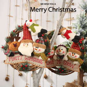圣诞节创意门挂摆件圣诞树藤条圈家用花环发光装饰品挂件老人雪人