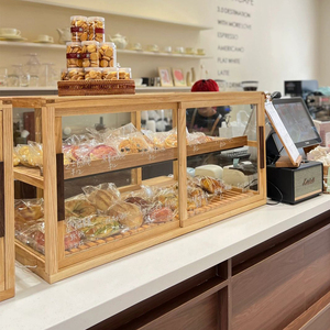 日式面包柜展示柜蛋糕糕点前台玻璃展示柜开放式实木面包柜陈列架