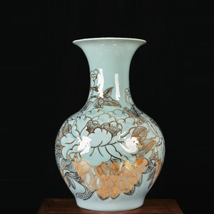 景德镇陶瓷器花瓶手绘描金新中式简约欧式客厅电视柜装饰送礼摆件