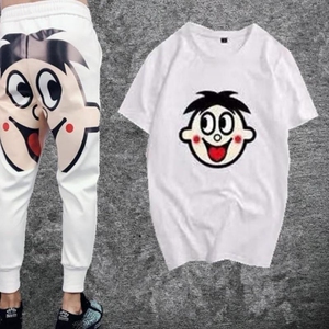 旺仔套装旺仔牛奶短袖精神小伙旺仔衣服紧身套装同款衣服旺旺裤子