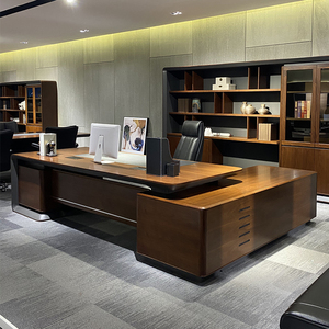 老板办公桌董事长办公室简约现代大班台新中式实木皮油漆总裁桌椅