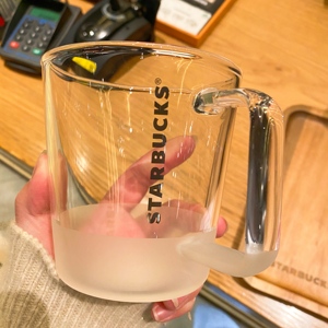 星巴克杯子355ml纯白磨砂透明玻璃杯女生可爱桌面水杯圆形咖啡杯