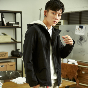 唐狮春秋外套男暗迷彩印花连帽短夹克外套时尚青年潮酷