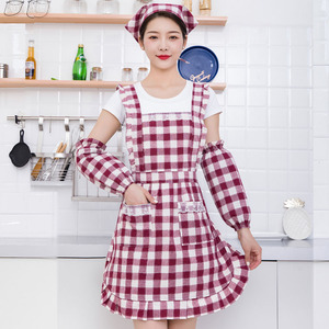 棉布防水围裙套装餐厅饭店工作防油家用厨房做饭韩版时尚罩衣包邮