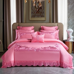 纯棉全棉婚庆四件套陪嫁婚礼婚房床上用品大红色粉色结婚床单床盖