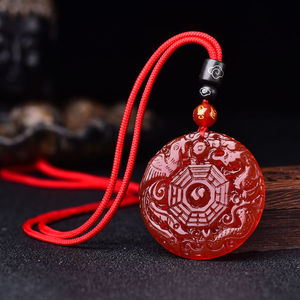 五行八卦护身符红吊o瑙龙凤平安玉佩项坠男女挂件玛链珠链吊坠