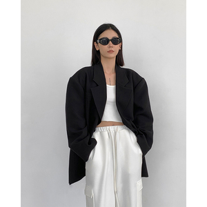 oversize黑色西装外套女通勤廓形设计感小众2022年秋季新款西服