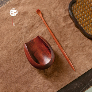 手工实木制印度小叶紫檀木茶则二件套创意茶铲茶勺赏茶荷茶具套装