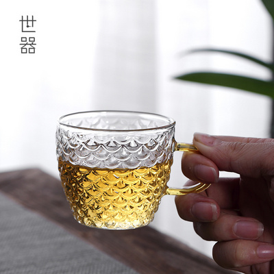 小号锤纹玻璃杯子带把150ml家用e玻璃水杯套装创意客厅女士品茶杯