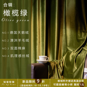 知室橄榄绿天鹅绒法式复古美式北欧现代卧室全遮光隔热丝绒布窗帘