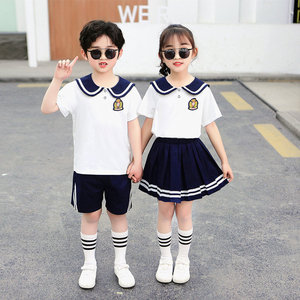 幼儿园园服夏装海军风儿童毕业照班服套装夏季短袖运动小学生校服