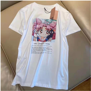 miumiu2021夏季新款美少女战士猫动漫印花休闲减龄甜美短袖t恤女