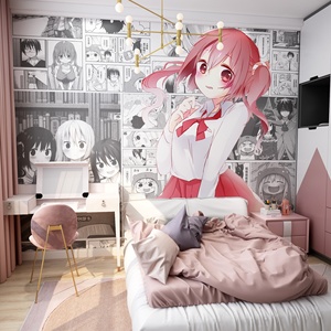 卡通动漫干物妹小埋墙纸卧室房间床头背景墙布少女心可爱漫画壁纸