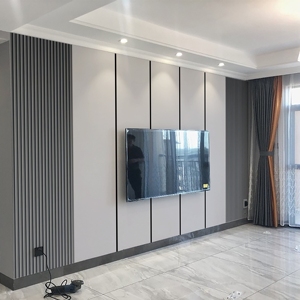 现代简约大气格栅电视背景墙壁纸3d立体仿木饰面沙发壁画竖条墙纸