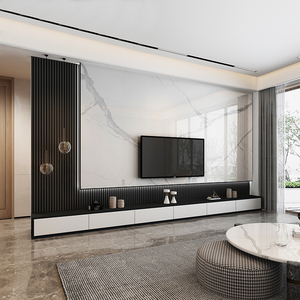 纤维护墙板现代简约网红悬空电视背景墙仿大r理石装饰集成墙板