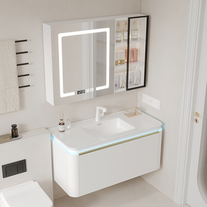 简约现代圆角浴室柜陶瓷一体盆卫生间智能感应洗漱台洗脸盆柜组合